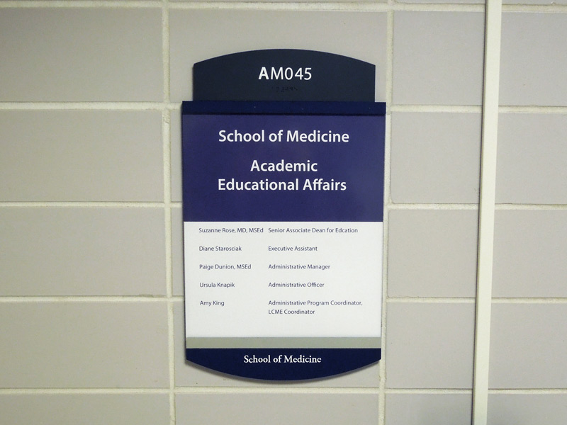 UCONN Health Center UCHC Farmington, CT Academic Wing Interior and Exterior Wayfinding Signs